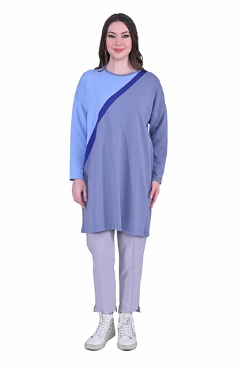 Invee Invee 7048 - Color Block Blue Knitwear Tunic
