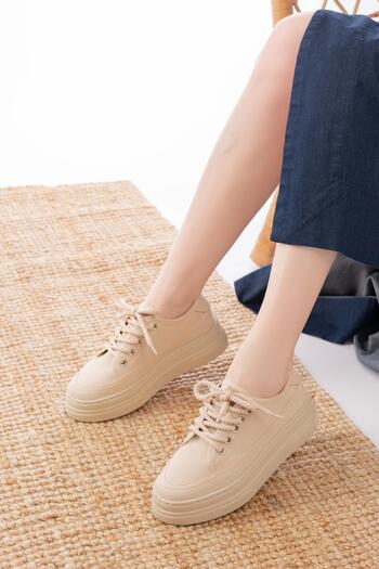 Esilapark Mıla Sneaker Yüksek Bağcıklı Bez Canvas Orijinal Keten Spor Ayakkabı Kotnel