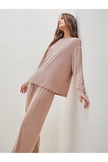 BUNCA Loose Fit Home Pajama Set in Viscose with Two Pieces - T-Shirt and Pants by BUNCA - Dusty Rose Color
