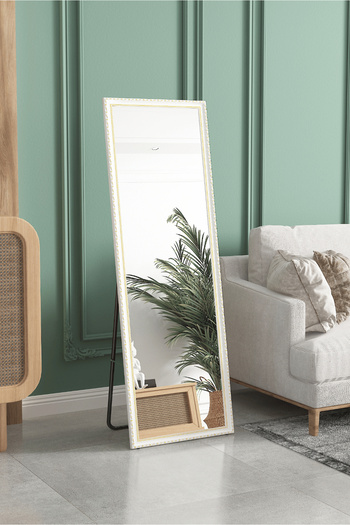 Generic Full-Length Mirror Floor Metal Mirror with Wooden Style160x50cm White/Gold