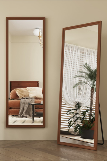 Generic Full-Length Mirror Floor Metal Mirror with Wooden Style160x50cm Brown