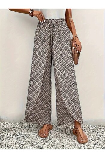 fh fashionhere Women's High Waist Elastic Front Two Piece Patterned Wrap Pants