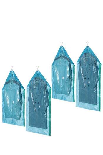 COOYA 4-Piece Hanging Vacuum Storage Bags, Space Saving, Vacuum Sealable, For Blazers and Jackets, Blue