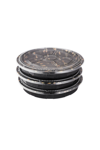 Dania Black and gold patterned plastic cheesecake box set with clear lid, 3 boxes, size 34.5 cm