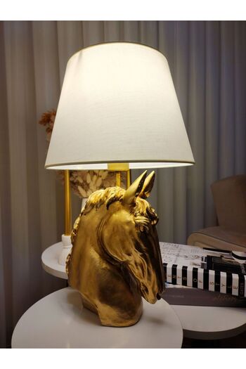 SerenityHaven Decorative Gold Horse Figured White Hat Lampshade Trinket