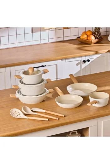 Karaca Swiss Crystal Almond Cream 12-teiliges Kochgeschirr-Set
