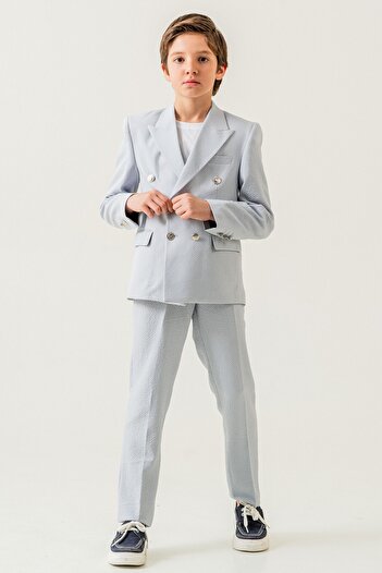carino's kids Seersucker Double Breasted Boy's Suit Lycra