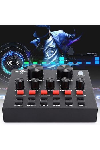 fulina V8 Sound Card, Bluetooth Volume Adjustment , Multiple Sound Effects, for Live Broadcast Recording