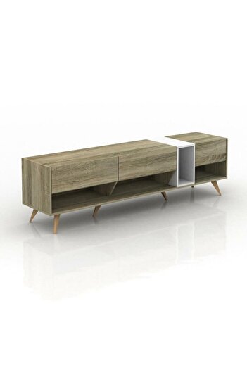 BAITY Wooden TV Table with 3 Storage Drawers and Shelves - Malaysian Made - 179 cm - Wooden and White Colo