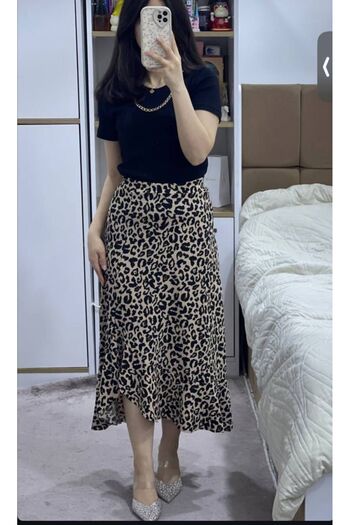 Tuğba Ceylin Butik Women's Summer Crepe Fabric Floral Skirt