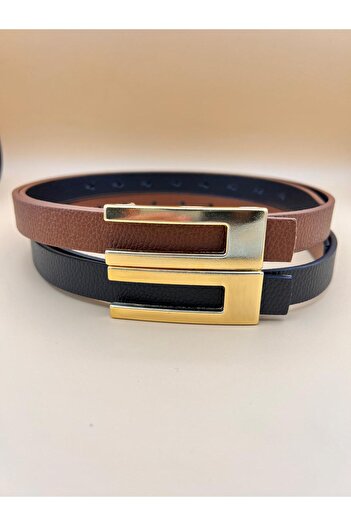 Desre Moda 2 Pack Basic Gold Women's Belt Trouser Belt Dress Belt Shirt Belt Pull Belt
