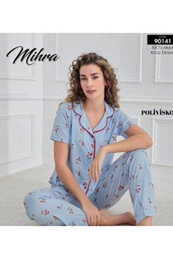 Kocabey Mihra 90141 women's full length buttoned pajama set