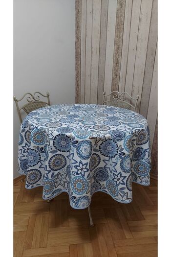 gonk Round, Mandala Patterned, Duck (Liquid Pusher, Stain Proof) Fabric, Tablecloth