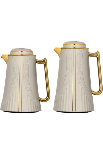 ALSAIF Coffee And Tea Vaccum Flask Set In Grey/gold / Leak-proof And Keeps Drinks Hot 0.7/1.0 Liter