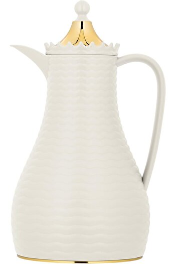 ALSAIF Deva Coffee And Tea Vaccum Flask In Ivory/gold / Leak-proof And Keeps Drinks Hot 1 Liter
