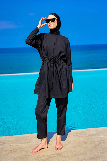 Riva Mera Black Full Covered Hijab Swimsuit Set A2502-1