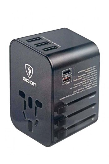 Spon World Travel Adapter 6 in1 35.5W 3 USB + 2USB type-C PD