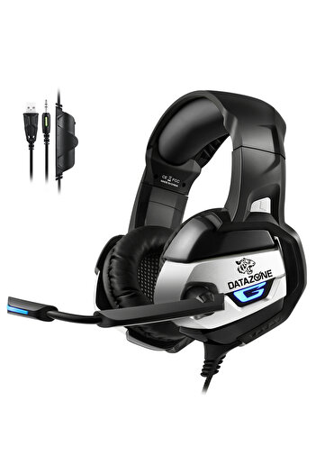 Datazone DZ-K5 Gaming Headset with adapter, black, wired, noise-isolating, clear audio, comfy fit.