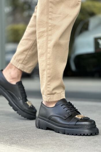 pabucmarketi Lace-Up Buckle Detailed Men's Casual Shoes Black