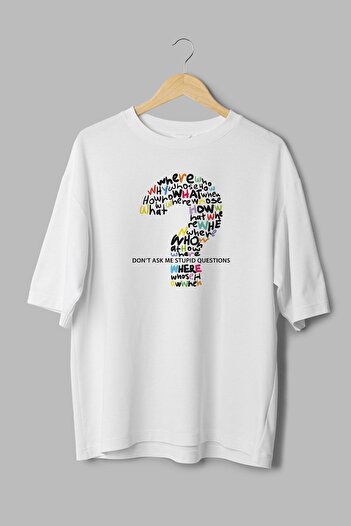 Overoz Μπλουζάκι Oversize Crew Neck 100% βαμβακερό - Μην με ρωτάτε Ερωτηματικό Τυπωμένο T1048