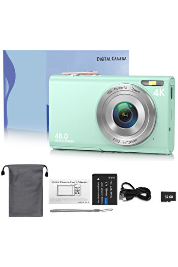 Choice Green-32G TF Card 4K Digital Camera Autofocus Vlogging Camera HD 48MP with 2.8" Large Screen Camcord