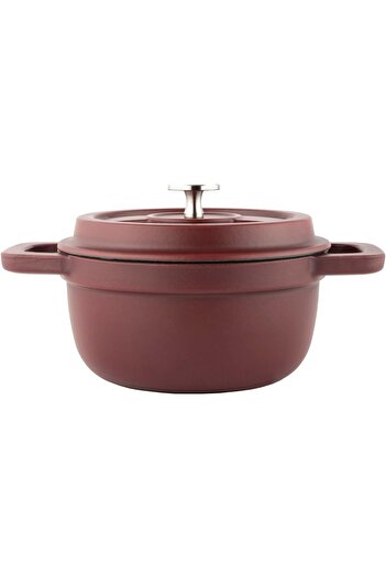 ALSAIF Casserole Coated With Black Inner Layer And Cast Iron Lid From , Size 18 Cm × 9 Cm, Burgundy