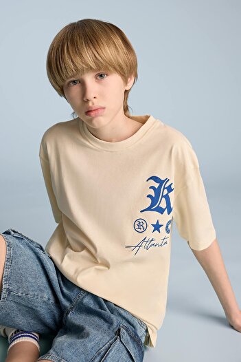 DeFacto Boy Oversize Wide Fit Crew Neck Printed Short Sleeve T-Shirt B6165A825Sm