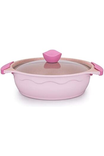 ALSAIF Non-stick Vita Cooking Pot With Glass Lid By Amercook, Size: 26 Cm, Pink
