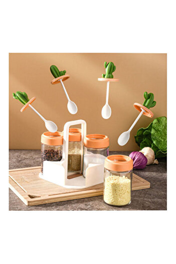 Generic Arabest 5-Piece Glass Cactus Spice Jar Multicolour