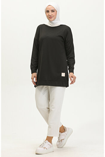 sefamerve Black Sports Tunic - Slit Detail, Model 0412-04