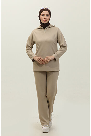 sefamerve Light Mink Zippered Tracksuit Set - 2146-09
