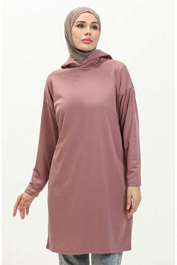 sefamerve 8661-02 Model Dried Rose Hooded Seasonal Tunic