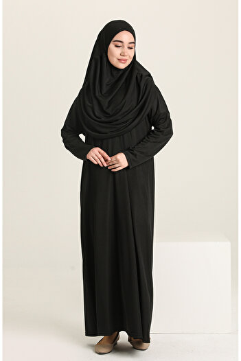 sefamerve Practical Prayer Dress with Bag - 1973-01 Black
