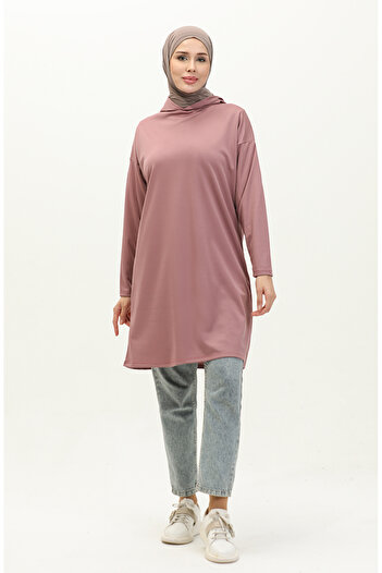 sefamerve 8661-02 Model Dried Rose Hooded Seasonal Tunic