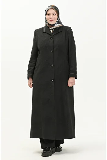 sefamerve Smoked Stamp Coat - Large Size, Buttoned on the Neck 0329-03