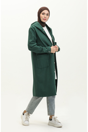 sefamerve Emerald Green Hooded Cashmere Cap - 1691-01