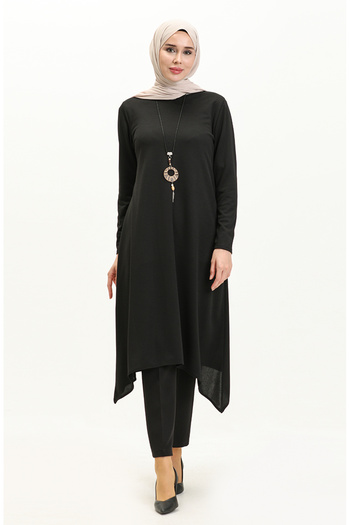 sefamerve Black Necklace Tunic - 2323-01 Model