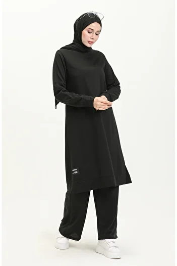 sefamerve Black Double Set - Rope Tunic and Trousers 0044-05