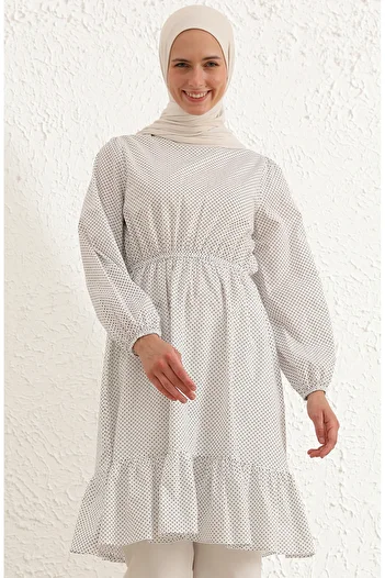 sefamerve White Black Ruffle Skirt Tunic 4343-05