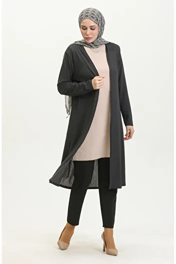 sefamerve Anthracite Long Cardigan 8727-04 - Plain Draped