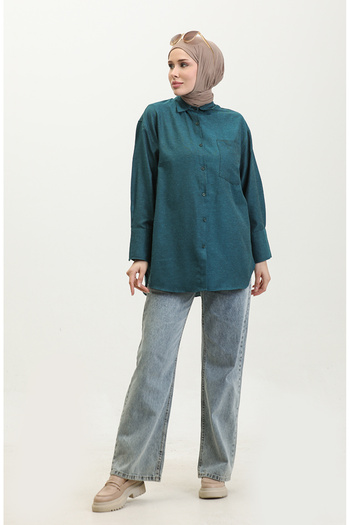 sefamerve Emerald Green Pocketed Tunic - 4805-05