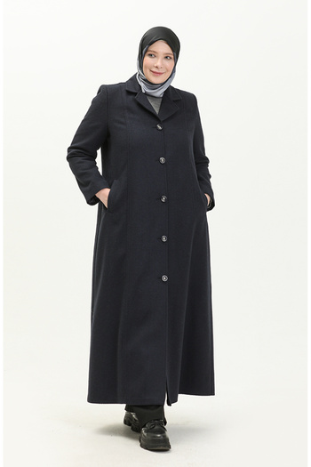 sefamerve Μπλε Navy Stamp Coat - Μεγάλο μέγεθος, Ολόσωμο κουμπιά 0176-02