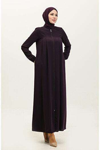 sefamerve Plum Pleated Zippered Ferace 5004-04