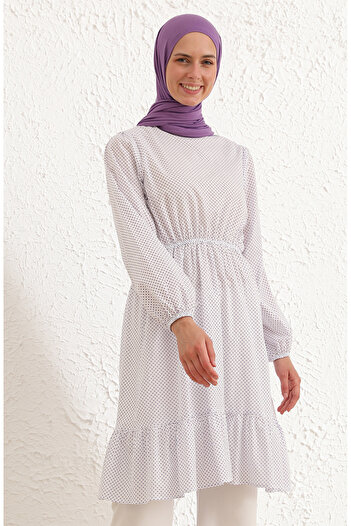 sefamerve White Lilac Frilly Tunic 4343-01