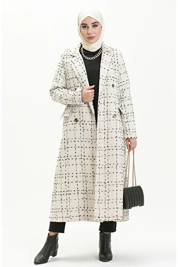 sefamerve Ecru Tweed Coat - model 71209-02
