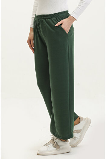 sefamerve Emerald Green Pocketed Sweatpants - 0283-02 Wide Leg