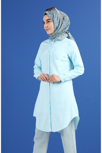sefamerve Turquoise Tunic - Pocket and Button, Model 6472-12