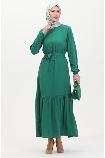sefamerve Emerald Green Belted Dress - 0512-01