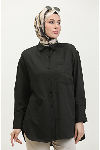 sefamerve Black Pocket Tunic - 4805-04 Model