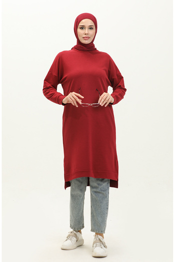 sefamerve Claret Red Sports Tunic 3010-01 - Two Thread Slit Detail